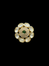 Kundan Polki Oval Petal Halo Cocktail Ring - Emerald Green | K Gold - top view