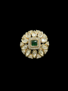 Kundan Polki Teardrop Radiant Square Cocktail Ring - Emerald Green | K Gold