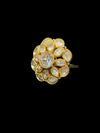 Kundan Polki Milgrain Bloom Cocktail Ring - White | K Gold - top view
