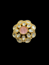 Kundan Polki Milgrain Bloom Cocktail Ring - Baby Pink | K Gold - top view