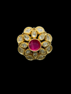 Kundan Polki Milgrain Bloom Cocktail Ring - Ruby Red | K Gold - top view