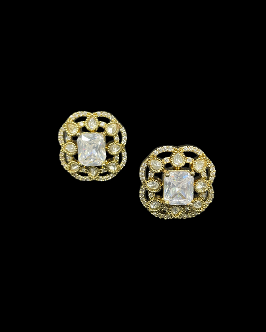 Kundan Foil Polki Teardrop Radiant Square Lattice Stud Earrings