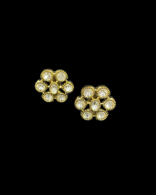 Kundan Foil Polki Open Floral Cluster Stud Earrings