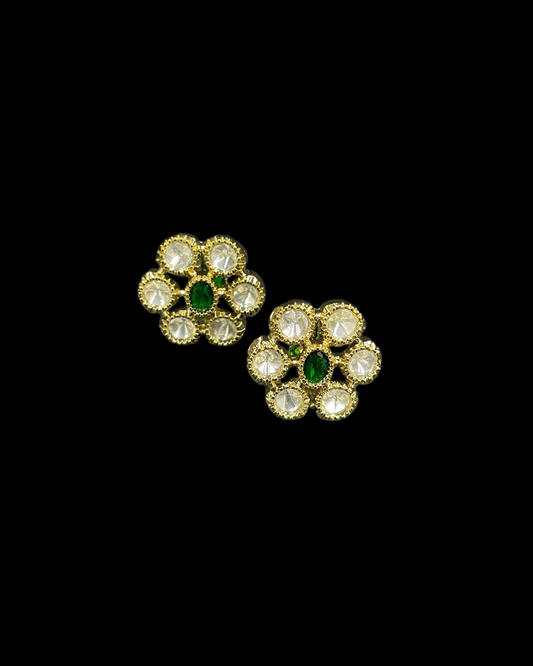 Kundan Foil Polki Open Floral Cluster Stud Earrings