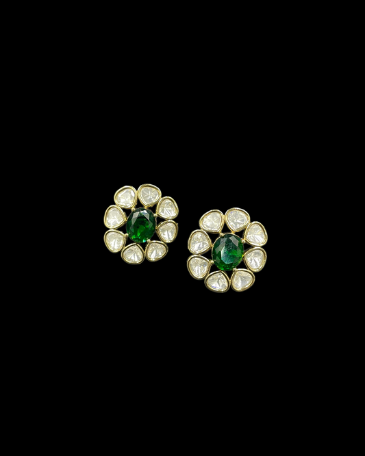 Kundan Foil Polki Oval Cluster Open Petal Stud Earrings