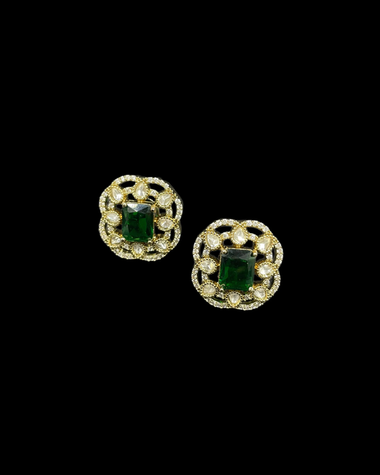 Kundan Foil Polki Teardrop Radiant Square Lattice Stud Earrings