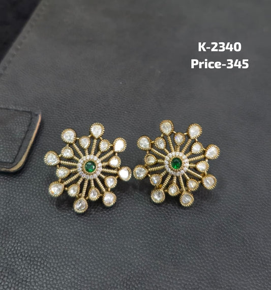 Polki and Emerald CZ Sunburst Stud Tops K-2340 pair