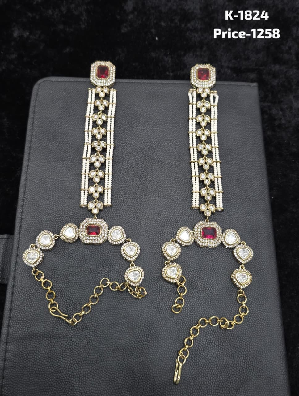 Polki and Ruby CZ Bridal Haath Phool Pair K-1824