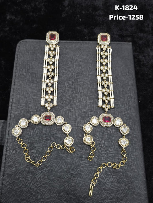 Polki and Ruby CZ Bridal Haath Phool Pair K-1824