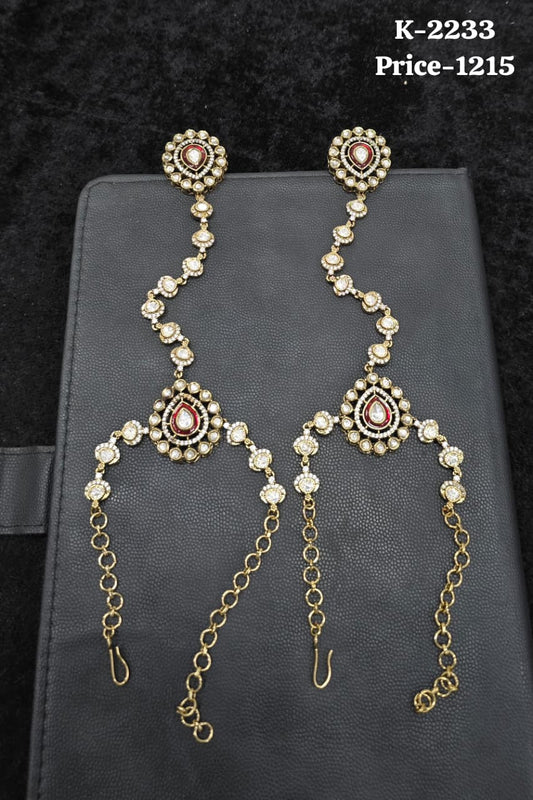 Polki and Ruby CZ Cascading Haath Phool Pair K-2233 with adjustable wrist chains