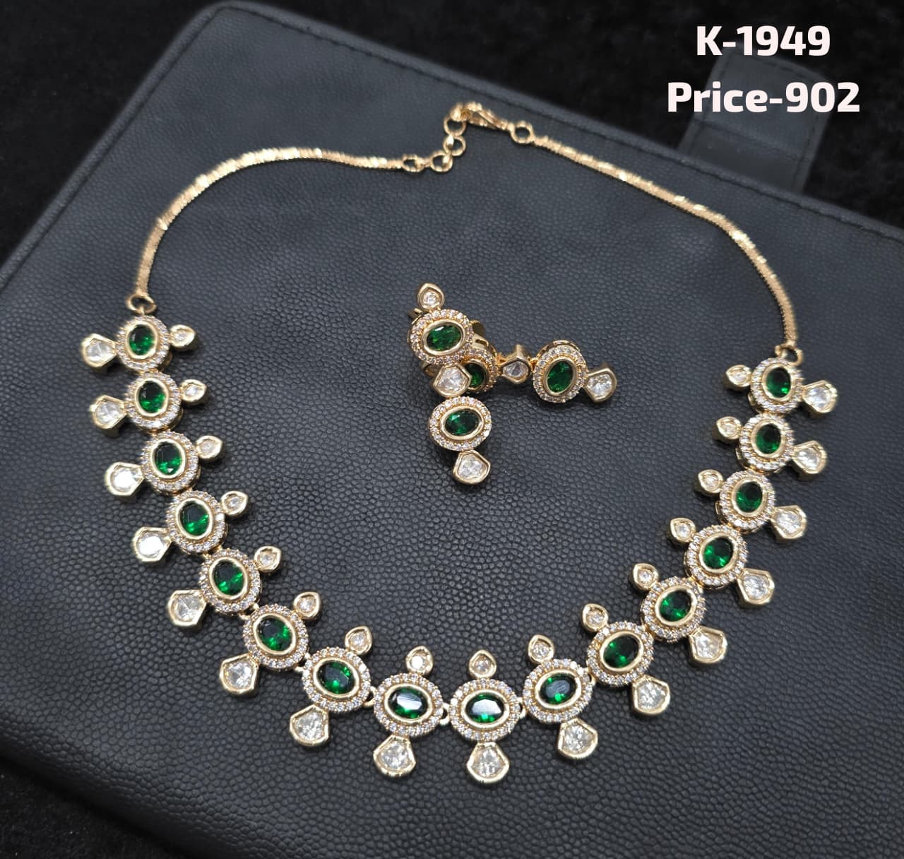 CZ and Emerald Green Statement Necklace Set K-1949 with matching stud earrings