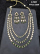 3-Layer Polki and Emerald Long Haaram Necklace Set K-1951 with chandelier earrings